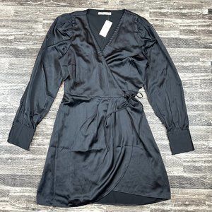 Abercrombie and Fitch sz LT Satin True Wrap Long Sleeve Black Mini Dress NWT